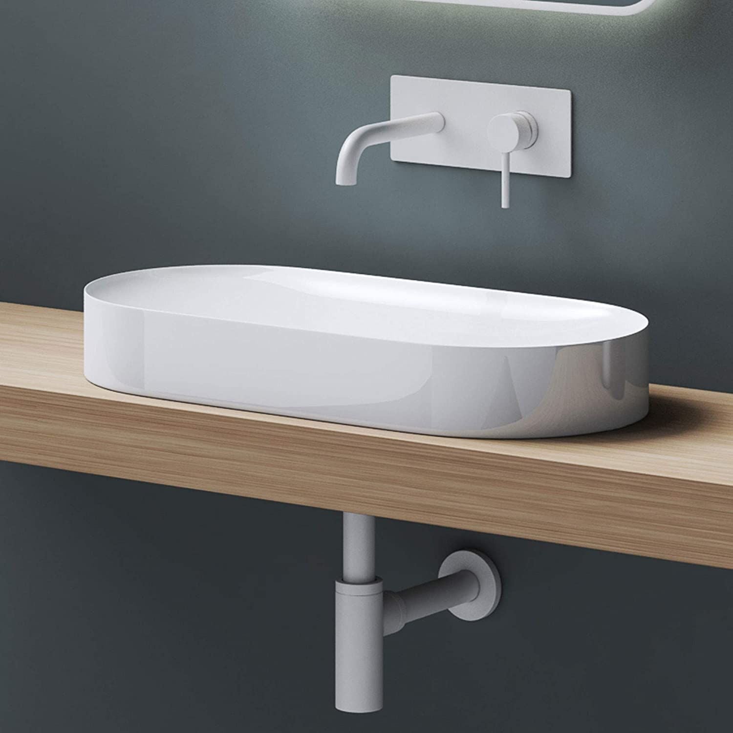 Lavoar EGO 826, Alb, lucios, scurgere ascunsa, 71x35 cm, compozit marmura, montaj pe blat