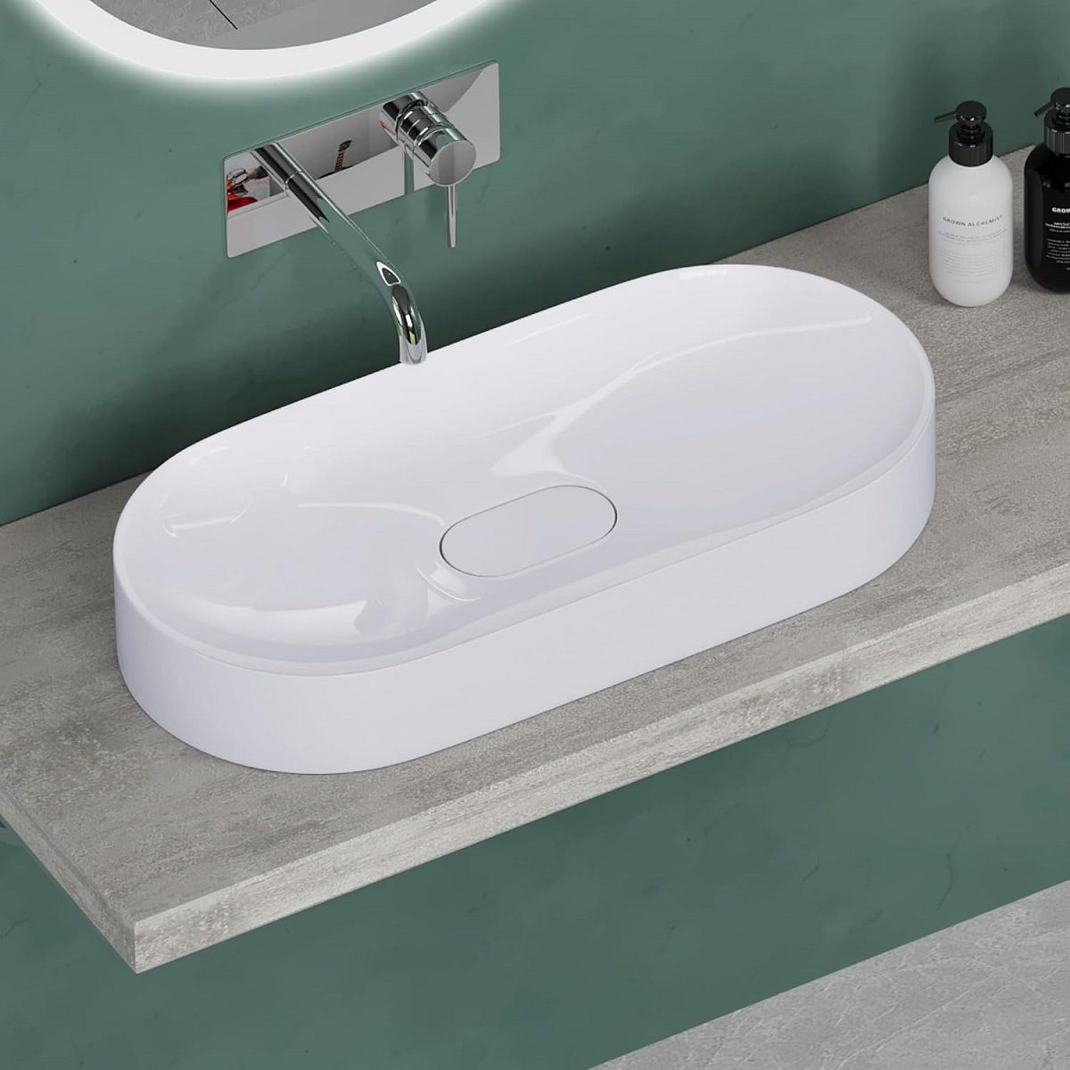 Lavoar EGO 826, Alb, lucios, scurgere ascunsa, 71x35 cm, compozit marmura, montaj pe blat