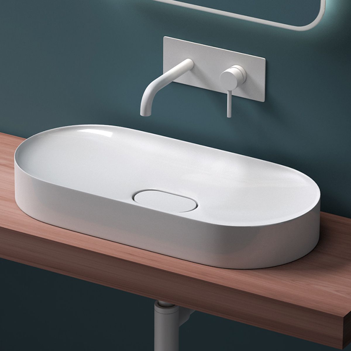 Lavoar EGO 826, Alb Mat, scurgere ascunsa, 71x35.5 cm, compozit marmura, montaj pe blat