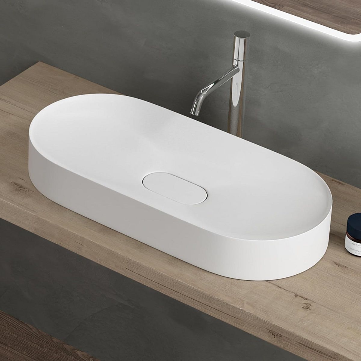 Lavoar EGO 826, Alb Mat, scurgere ascunsa, 71x35.5 cm, compozit marmura, montaj pe blat