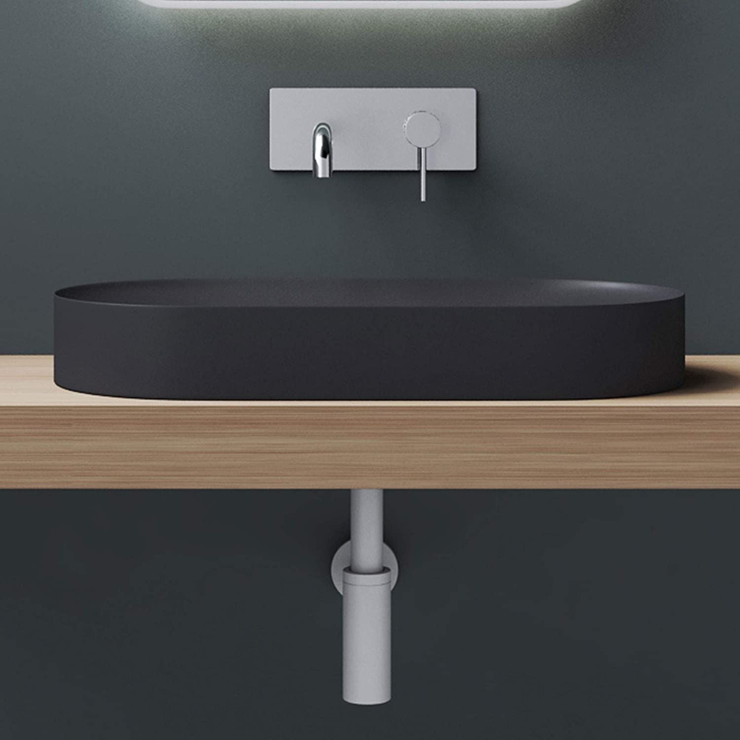Lavoar EGO 826, Antracit Mat, scurgere ascunsa, 71x35.5 cm, compozit marmura, montaj pe blat