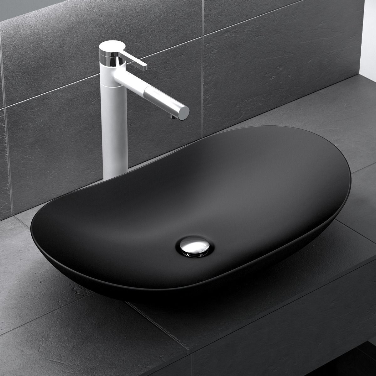 Lavoar EGO 858, Negru, mat, 63x36.5 cm, montaj pe blat, ceramica sanitata
