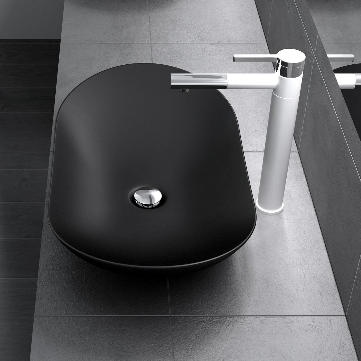 Lavoar EGO 858, Negru, mat, 63x36.5 cm, montaj pe blat, ceramica sanitata