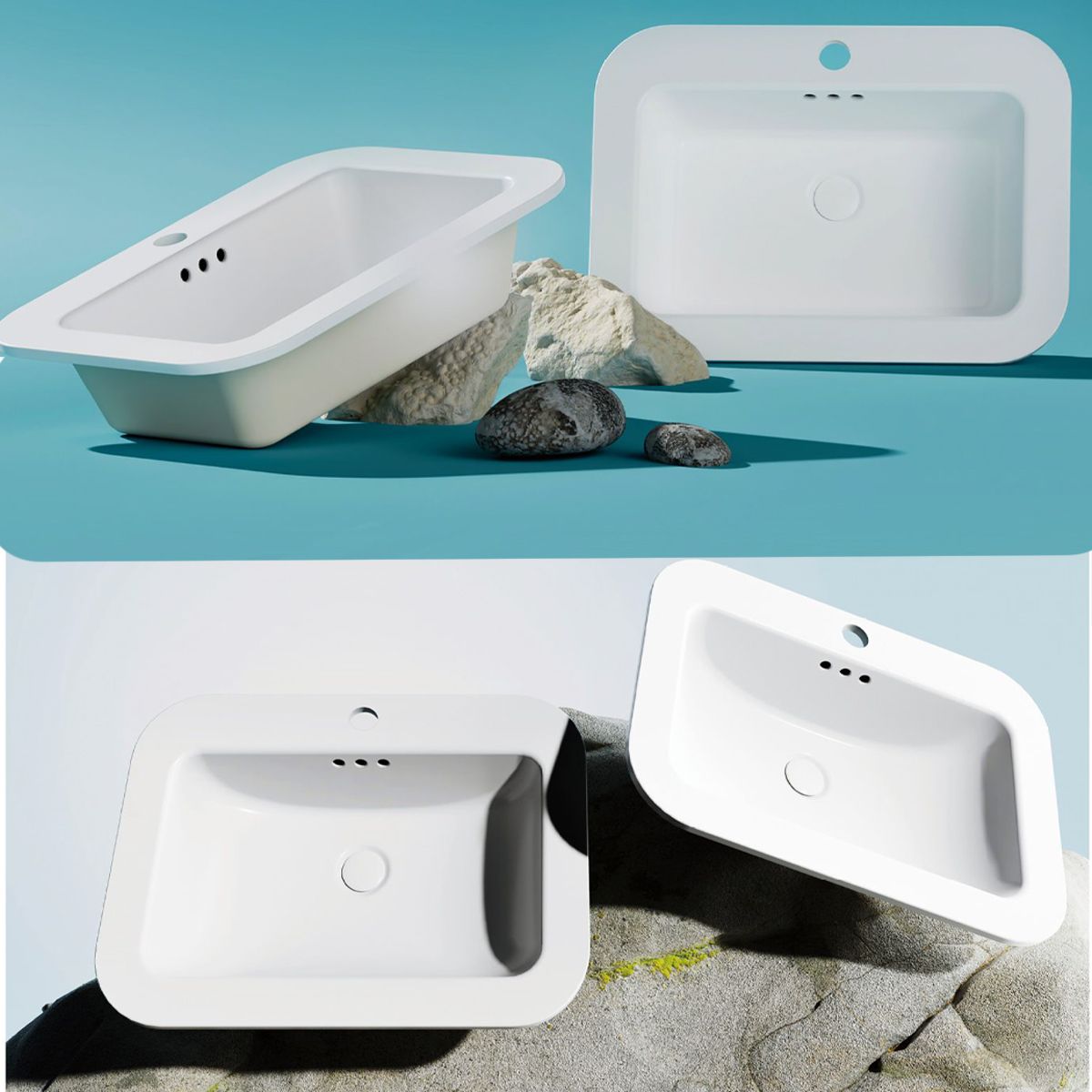 Lavoar, Gri Mat, Power Color, montaj semi-incastrat, cu gaura de baterie, ceramica sanitara, 60x44 cm, Monza
