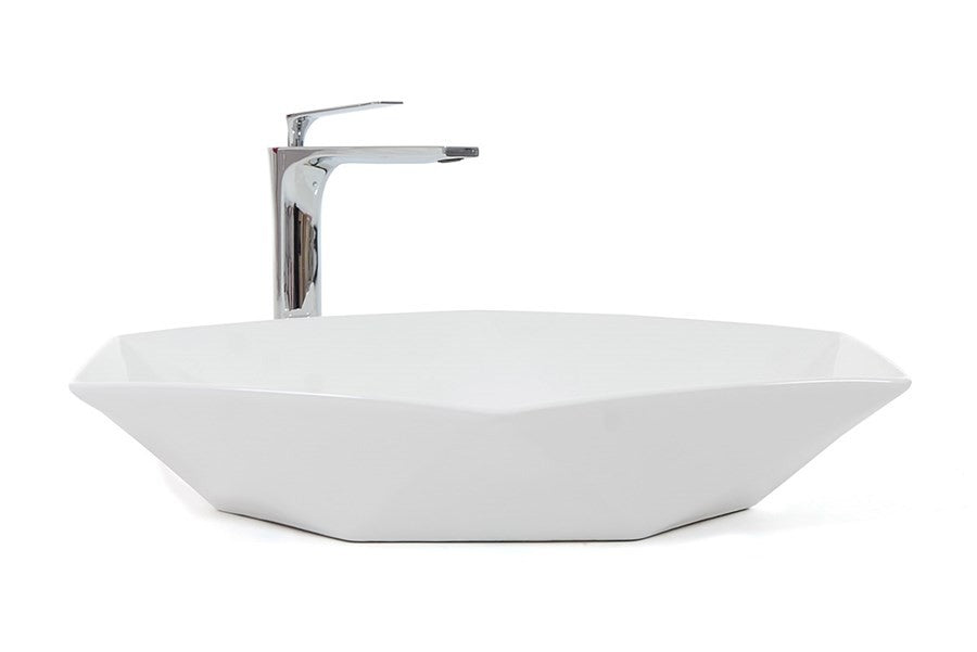 Lavoar hexagonal REA VEGA, Alb, lucios, 64x42cm, montaj pe blat, ceramica sanitara