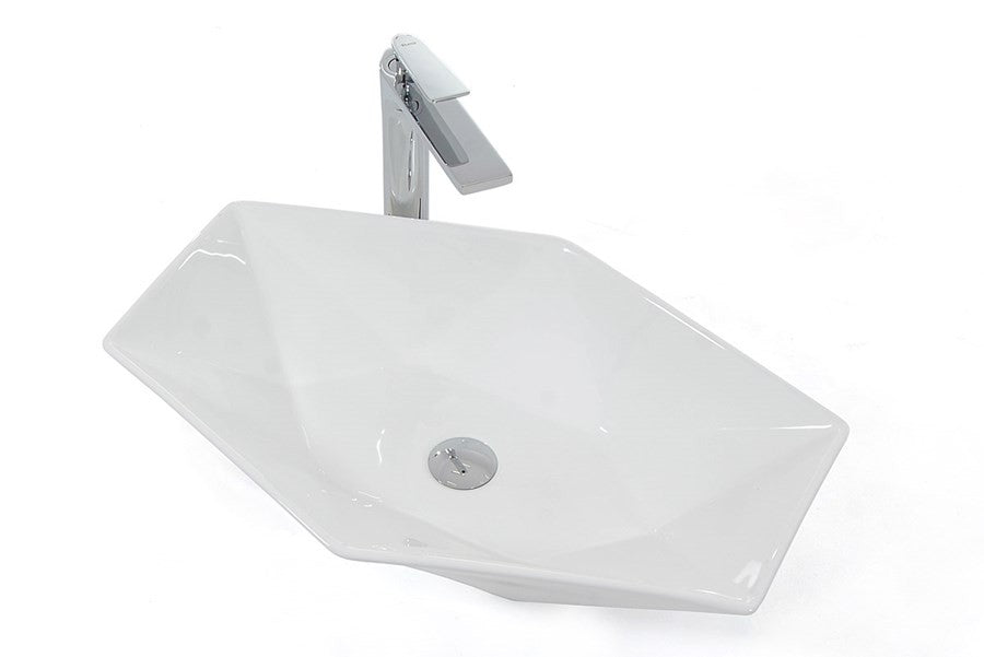 Lavoar hexagonal REA VEGA, Alb, lucios, 64x42cm, montaj pe blat, ceramica sanitara