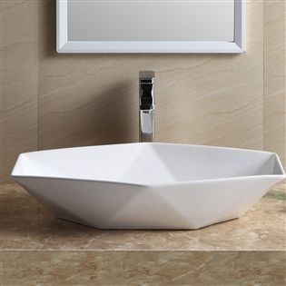 Lavoar hexagonal REA VEGA, Alb, lucios, 64x42cm, montaj pe blat, ceramica sanitara