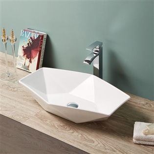 Lavoar hexagonal REA VEGA, Alb, lucios, 64x42cm, montaj pe blat, ceramica sanitara