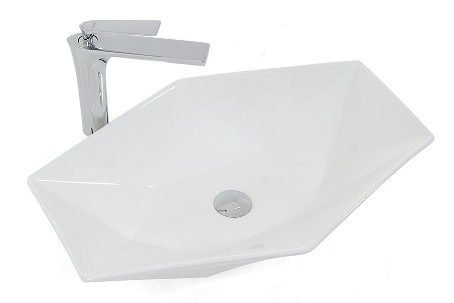 Lavoar hexagonal REA VEGA, Alb, lucios, 64x42cm, montaj pe blat, ceramica sanitara