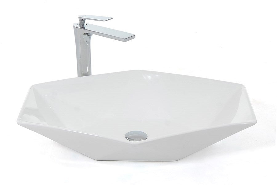 Lavoar hexagonal REA VEGA, Alb, lucios, 64x42cm, montaj pe blat, ceramica sanitara