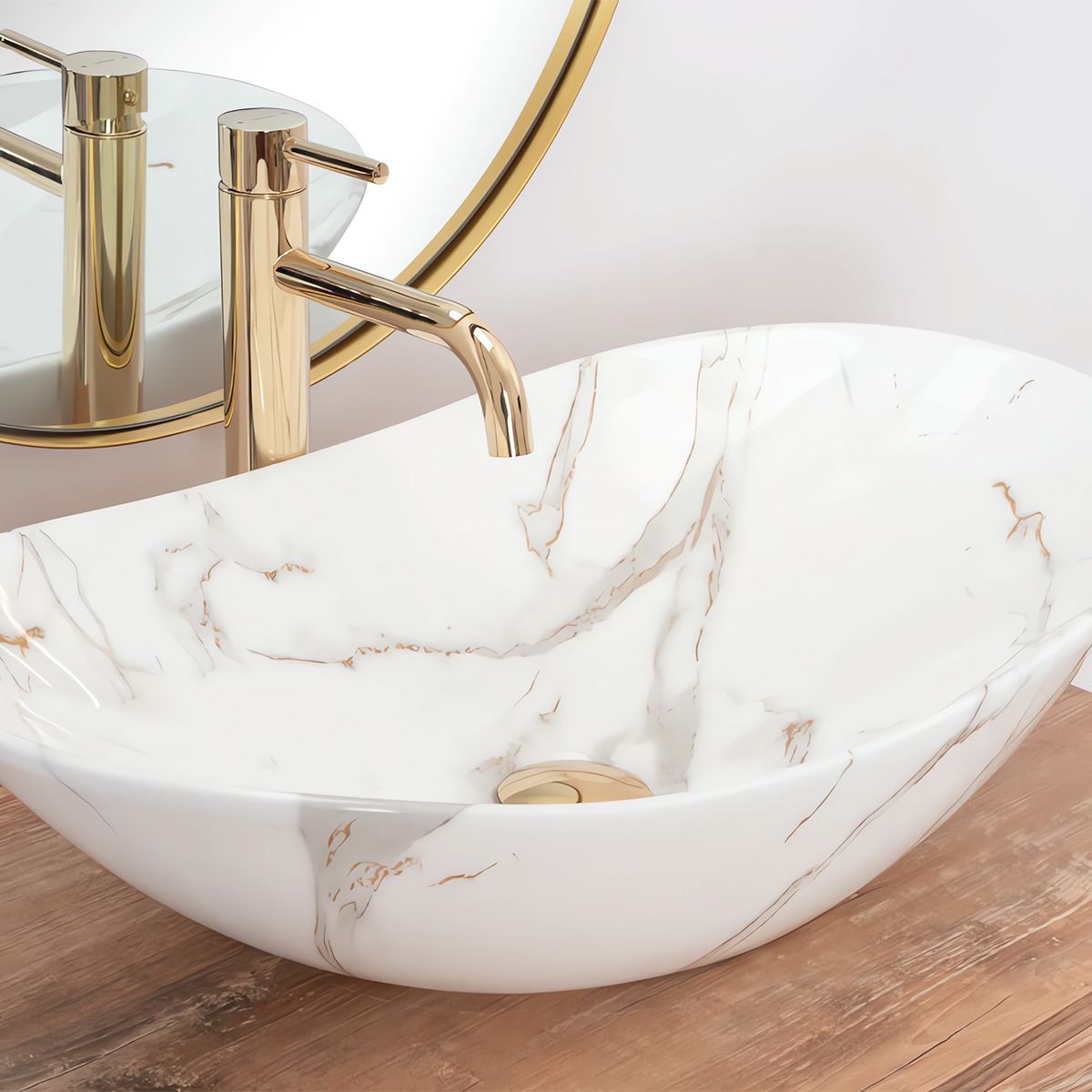 Lavoar Luigi Marble, lucios, finisaj marmura, 61x36 cm, montaj pe blat, ceramica sanitara