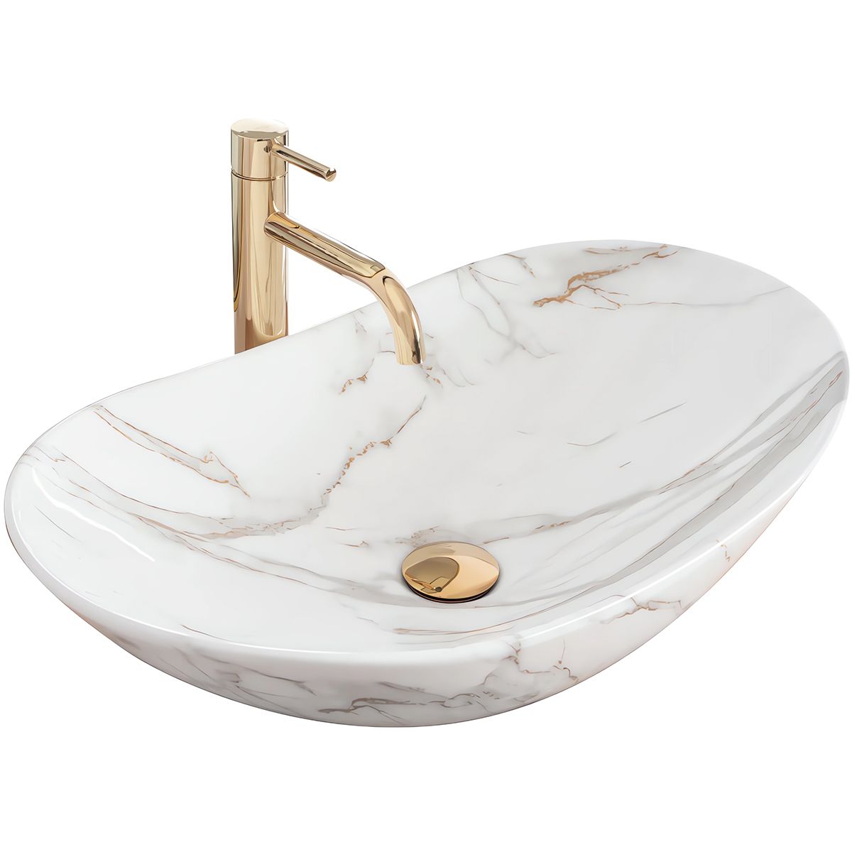 Lavoar Luigi Marble, lucios, finisaj marmura, 61x36 cm, montaj pe blat, ceramica sanitara