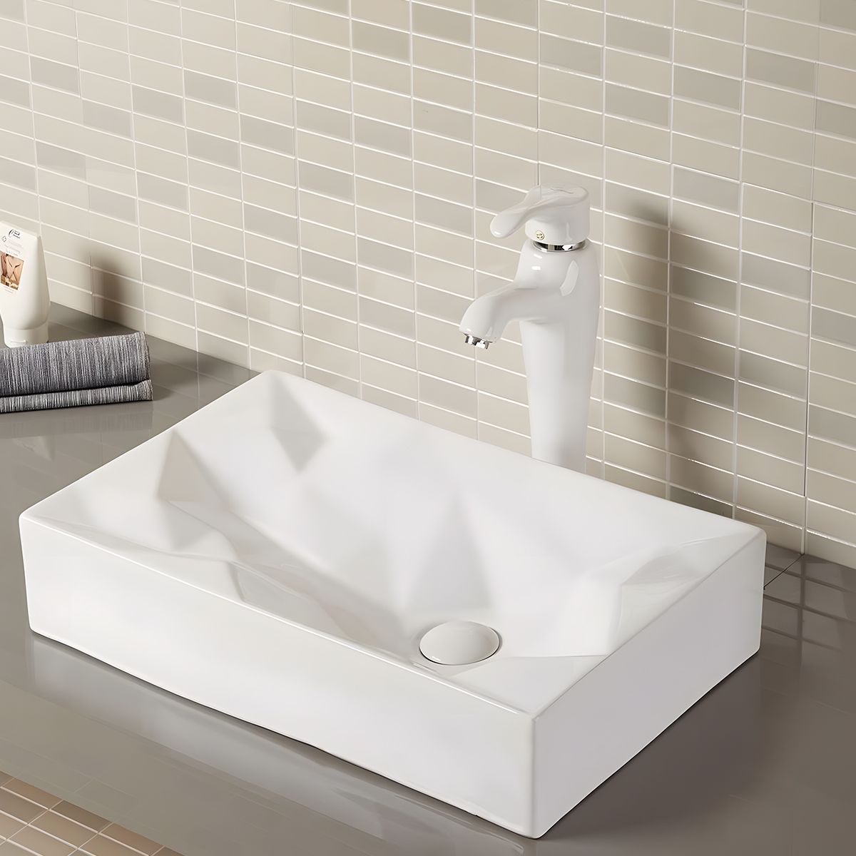 Lavoar Mistic, Alb Lucios, 56x36 cm, montaj pe blat, ceramica sanitara