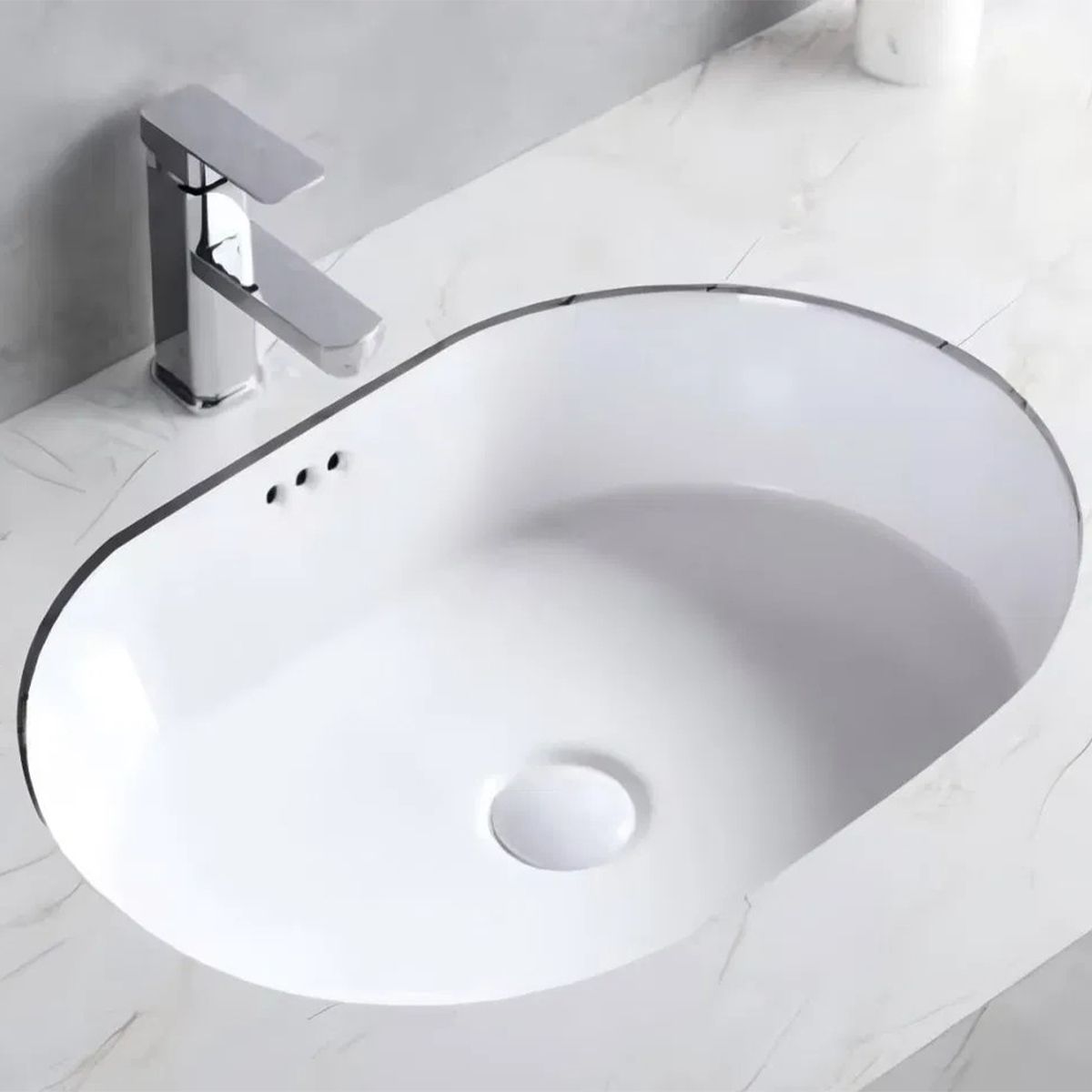 Lavoar, montaj incastrat sub blat, ceramica sanitara, dimensiuni: 60x39-70x41 cm, Alb Lucios, Luca
