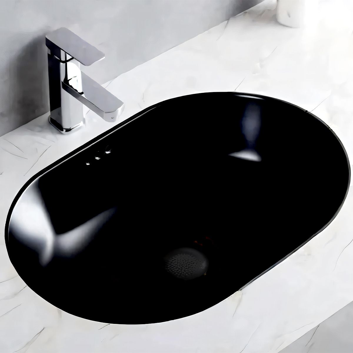Lavoar, montaj incastrat sub blat, ceramica sanitara, dimensiuni: 60x39-70x41 cm, Negru Mat, Luca