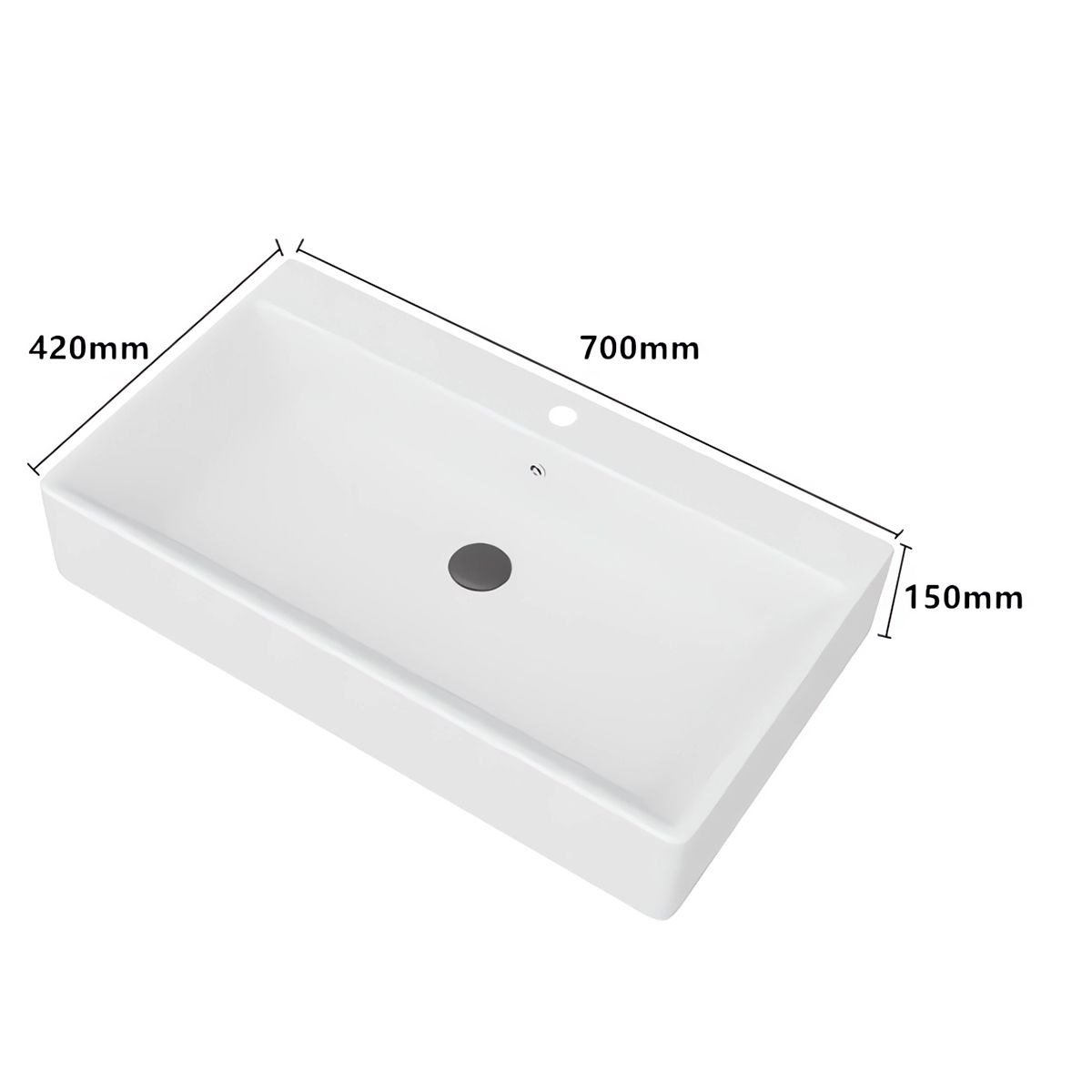 Lavoar montaj pe blat, Alb Lucios, 70-80x42-50 cm, cu gaura de baterie, ceramica sanitara, Azure