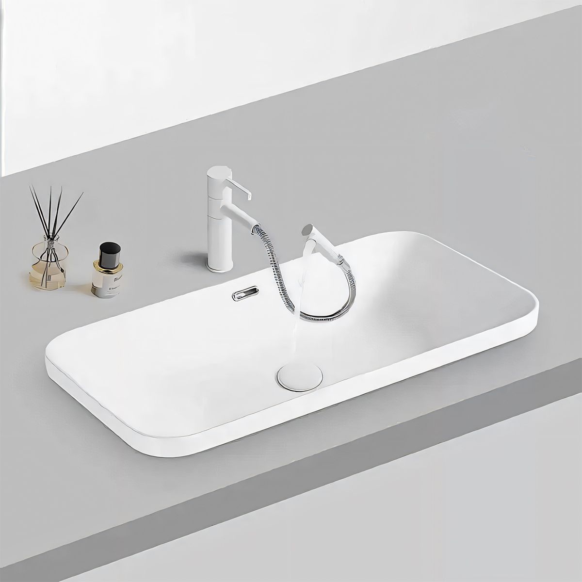Lavoar, montaj semi-incastrat, ceramica sanitara, Alb Lucios, 70x40x17 cm, Nevelino