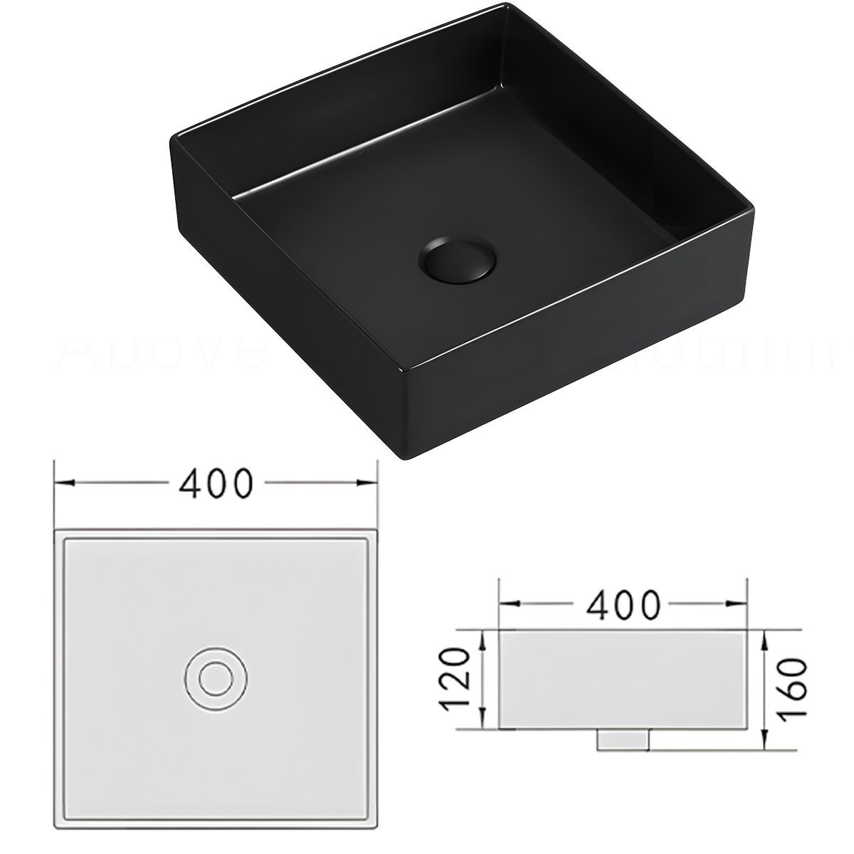 Lavoar, Negru Mat, Power color, ceramica sanitara, design ultra-subtire 40x40 cm, Blanco