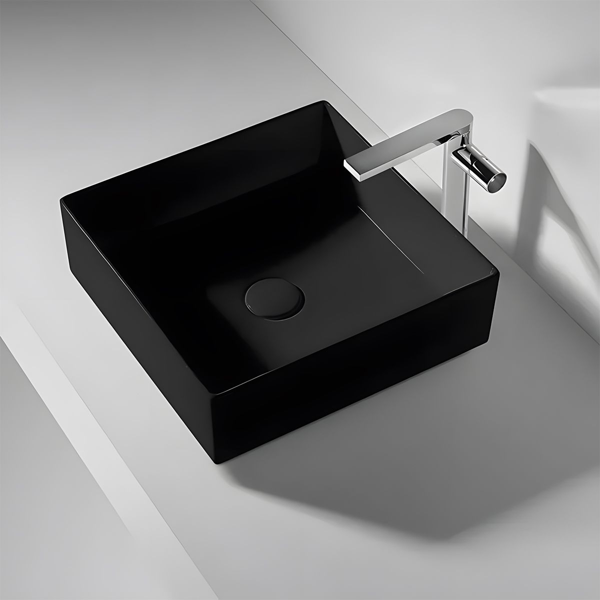 Lavoar, Negru Mat, Power color, ceramica sanitara, design ultra-subtire 40x40 cm, Blanco