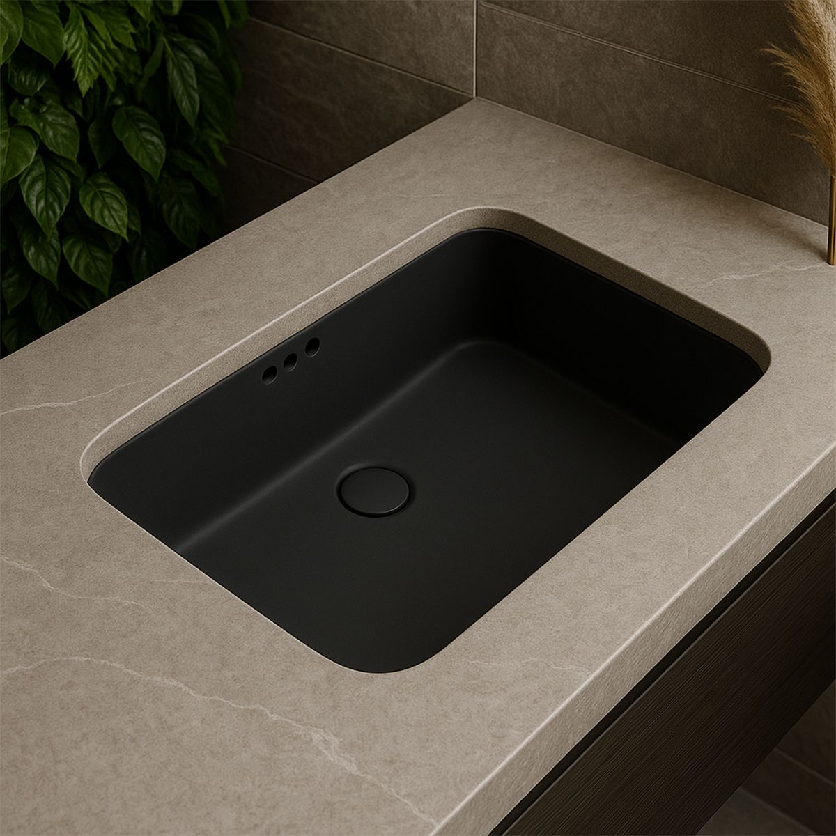 Lavoar, Negru Mat, Power Color, montaj incastat sub blat, ceramica sanitara, 60x39 cm, Viola