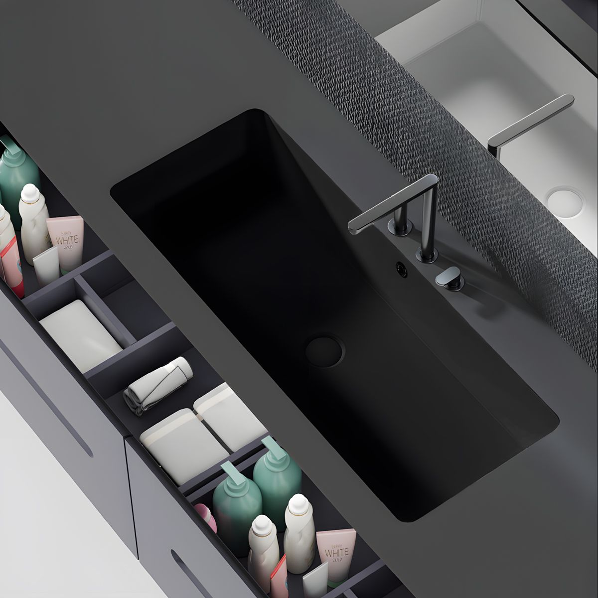 Lavoar, Negru Mat, Power Color, montaj incastrat sub blat, 70-80x40 cm, ceramica sanitara, Livia