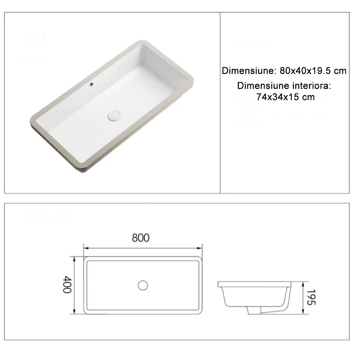 Lavoar, Negru Mat, Power Color, montaj incastrat sub blat, 70-80x40 cm, ceramica sanitara, Livia