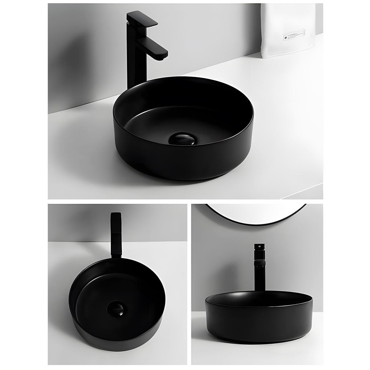 Lavoar, Negru Mat, Power color, montaj pe blat, ceramica sanitara, diametru 42 cm, Linea