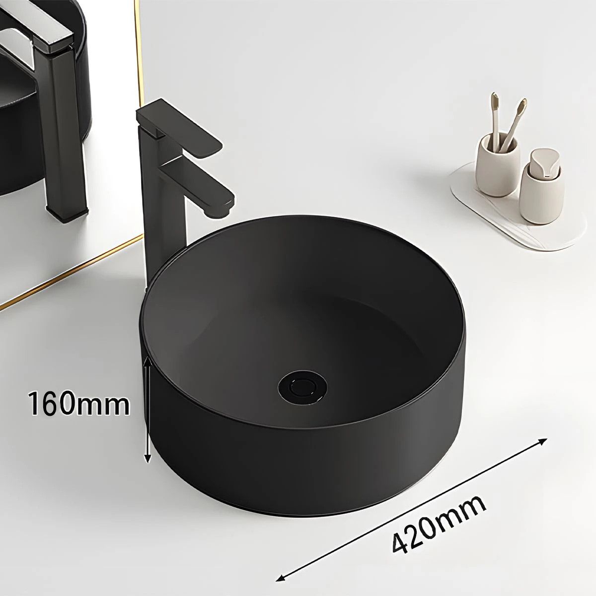 Lavoar, Negru Mat, Power color, montaj pe blat, ceramica sanitara, diametru 42 cm, Linea