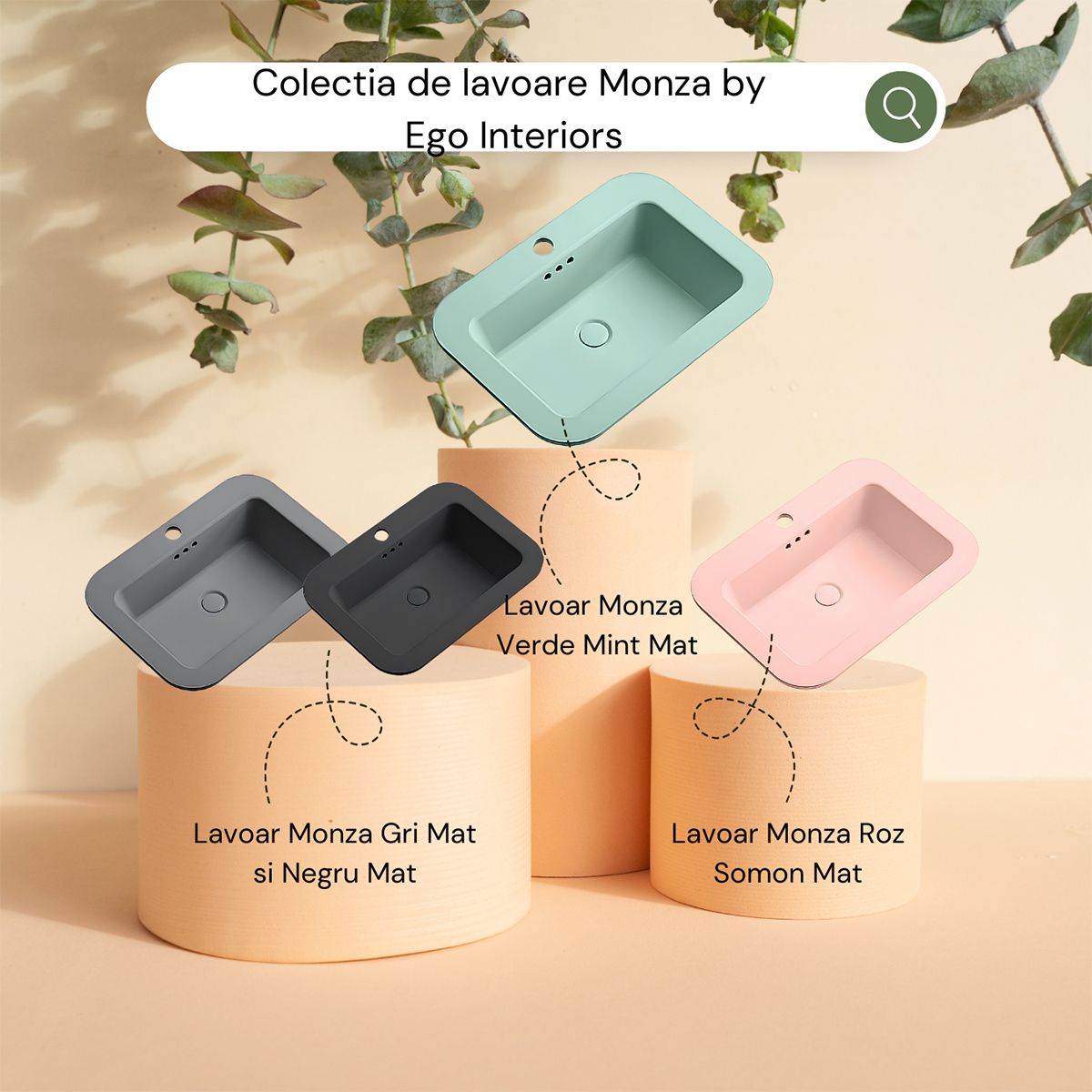Lavoar, Negru Mat, Power Color, montaj semi-incastrat, cu gaura de baterie, ceramica sanitara, 60x44 cm, Monza