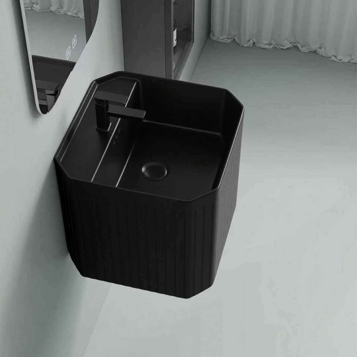 Lavoar, Negru Mat, Power Color, montaj suspendat, 42x42x40 cm, ceramica sanitara, Adele