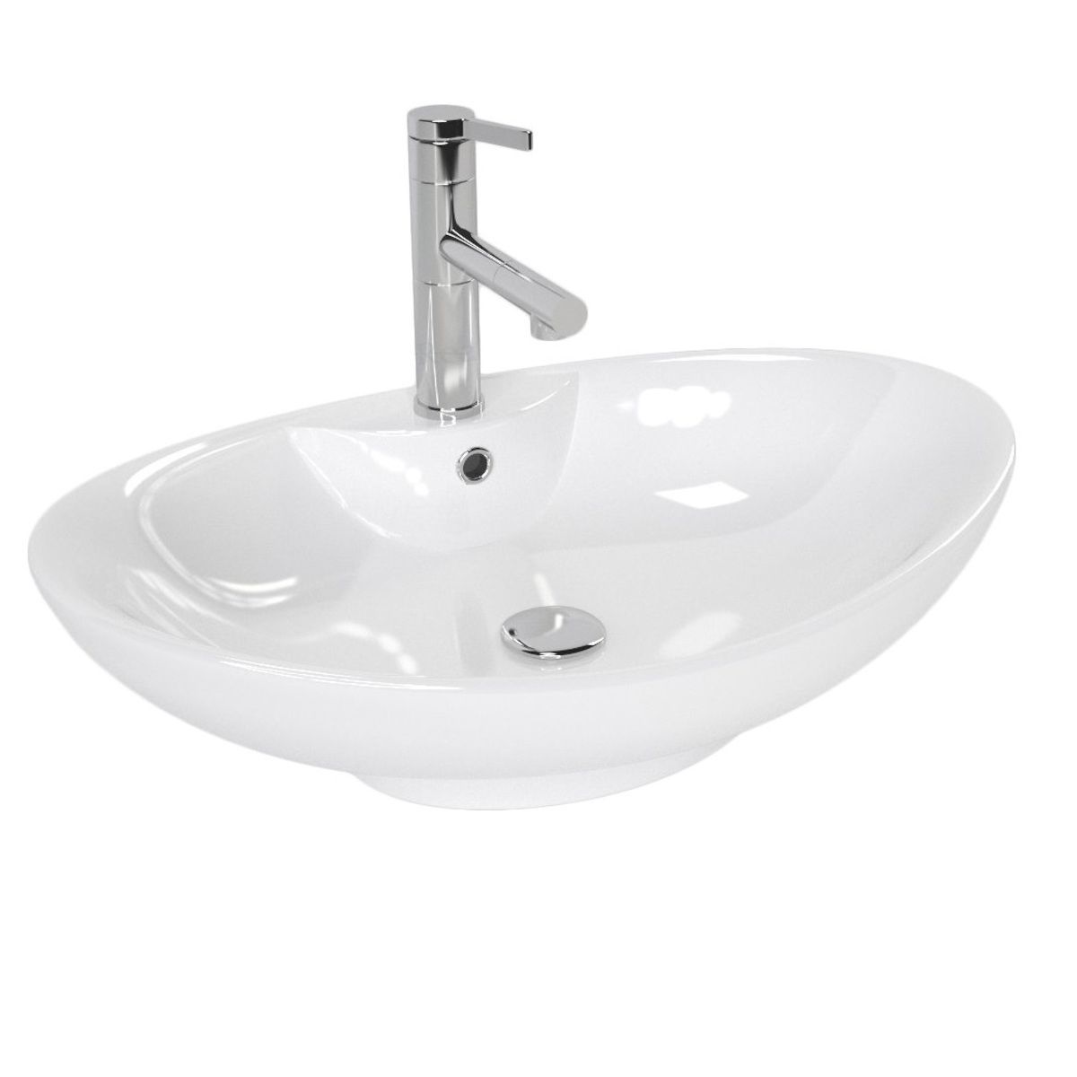 Lavoar REA ROS 2, Alb, lucios, 59x38 cm, montaj pe blat, ceramica sanitara, gaura baterie
