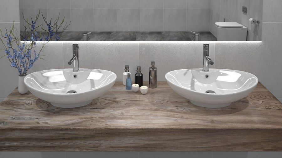 Lavoar REA ROS 2, Alb, lucios, 59x38 cm, montaj pe blat, ceramica sanitara, gaura baterie