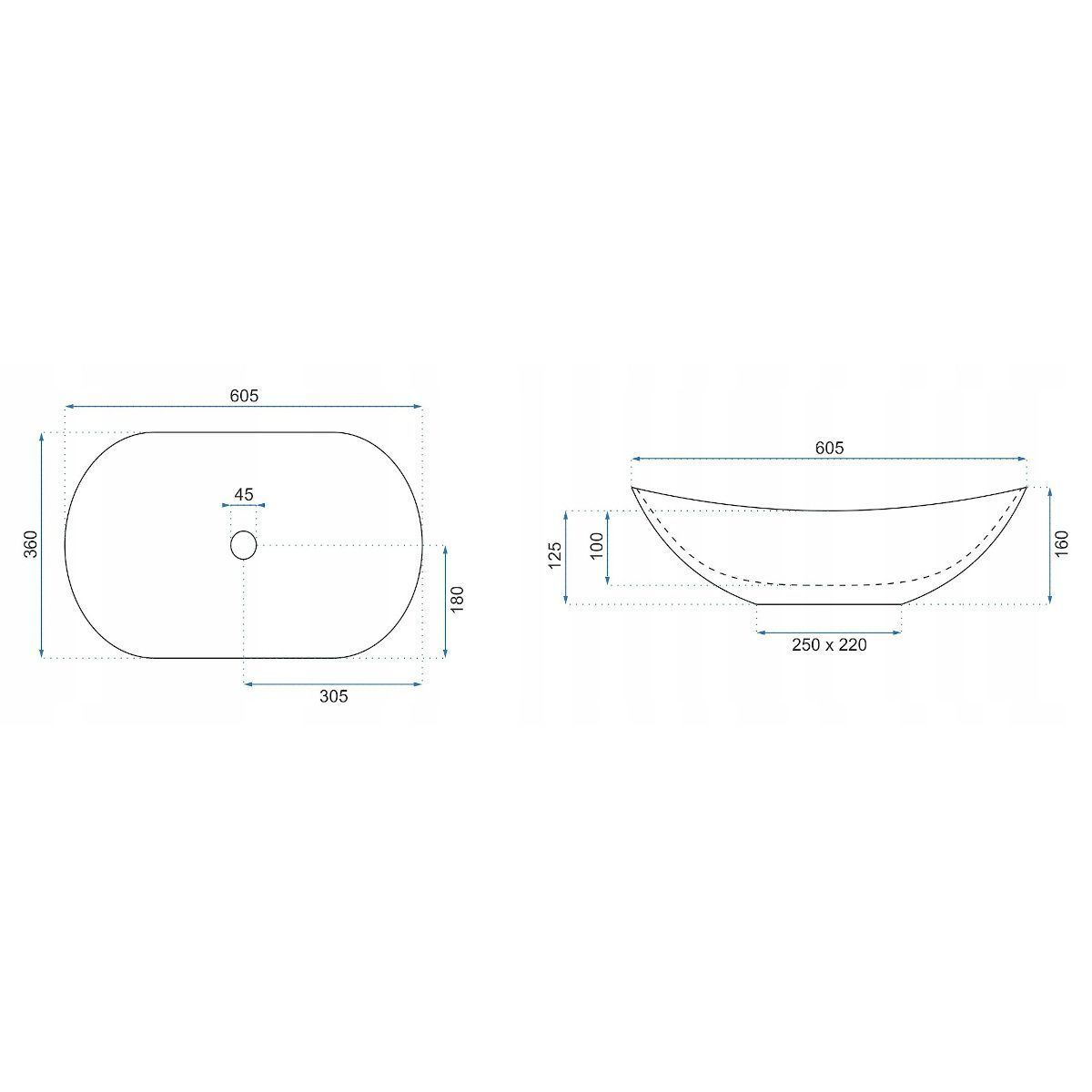 Lavoar REA Royal, Negru Alb, lucios , 60.5x36cm, montaj pe blat, ceramica sanitara