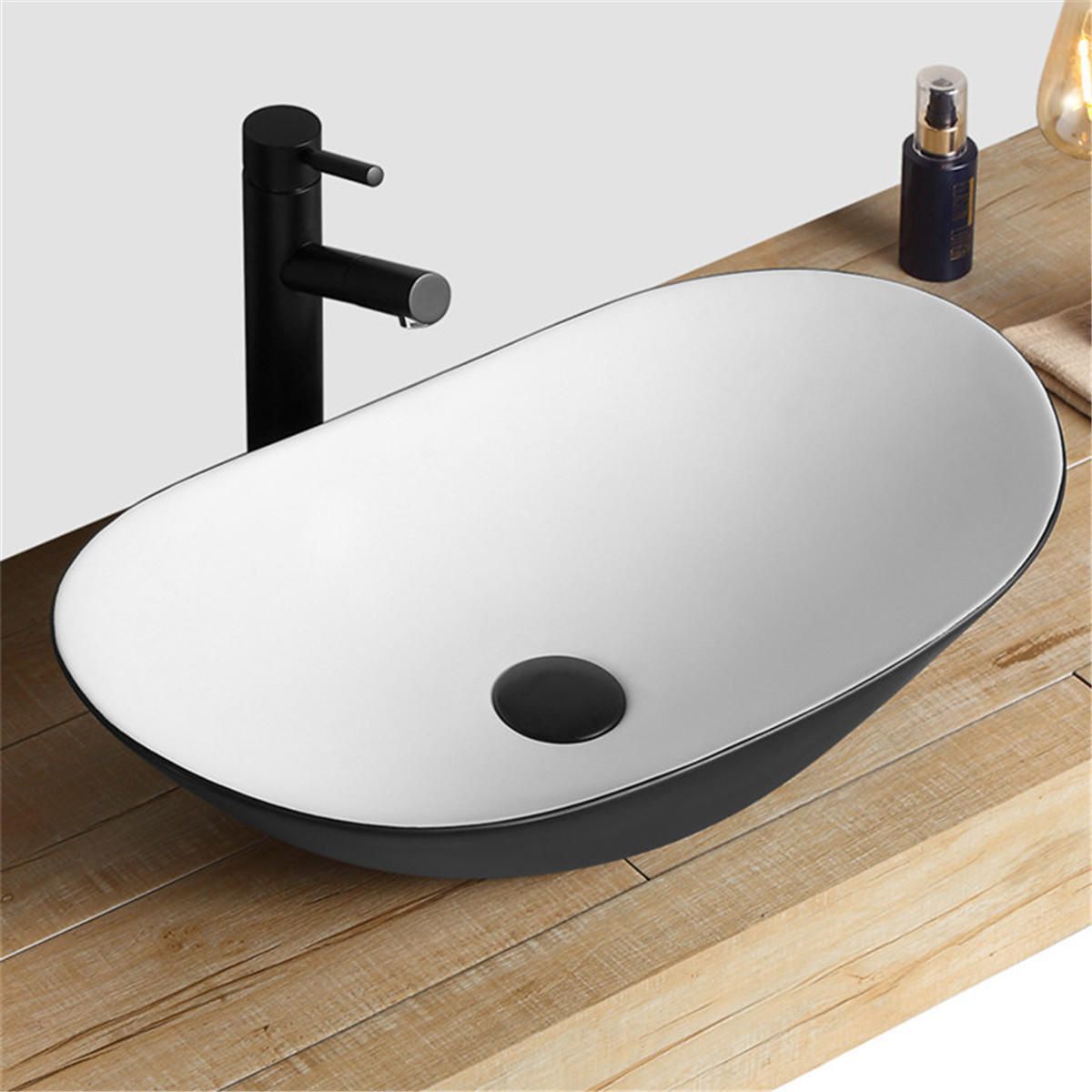 Lavoar REA Royal, Negru Alb, lucios , 60.5x36cm, montaj pe blat, ceramica sanitara