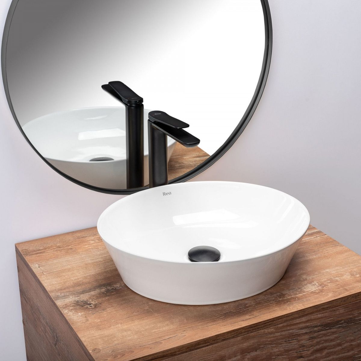 Lavoar REA Saga, Alb, lucios, 41x37.5 cm, montaj pe blat, ceramica sanitara