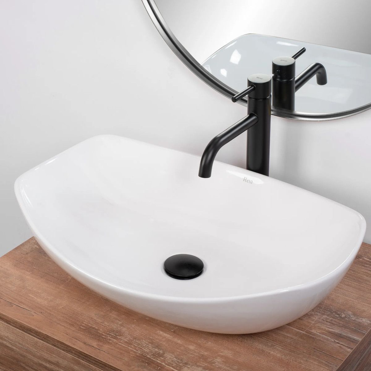 Lavoar REA Tango, Alb, lucios, 56.5x40.5 cm, montaj pe blat, ceramica sanitara