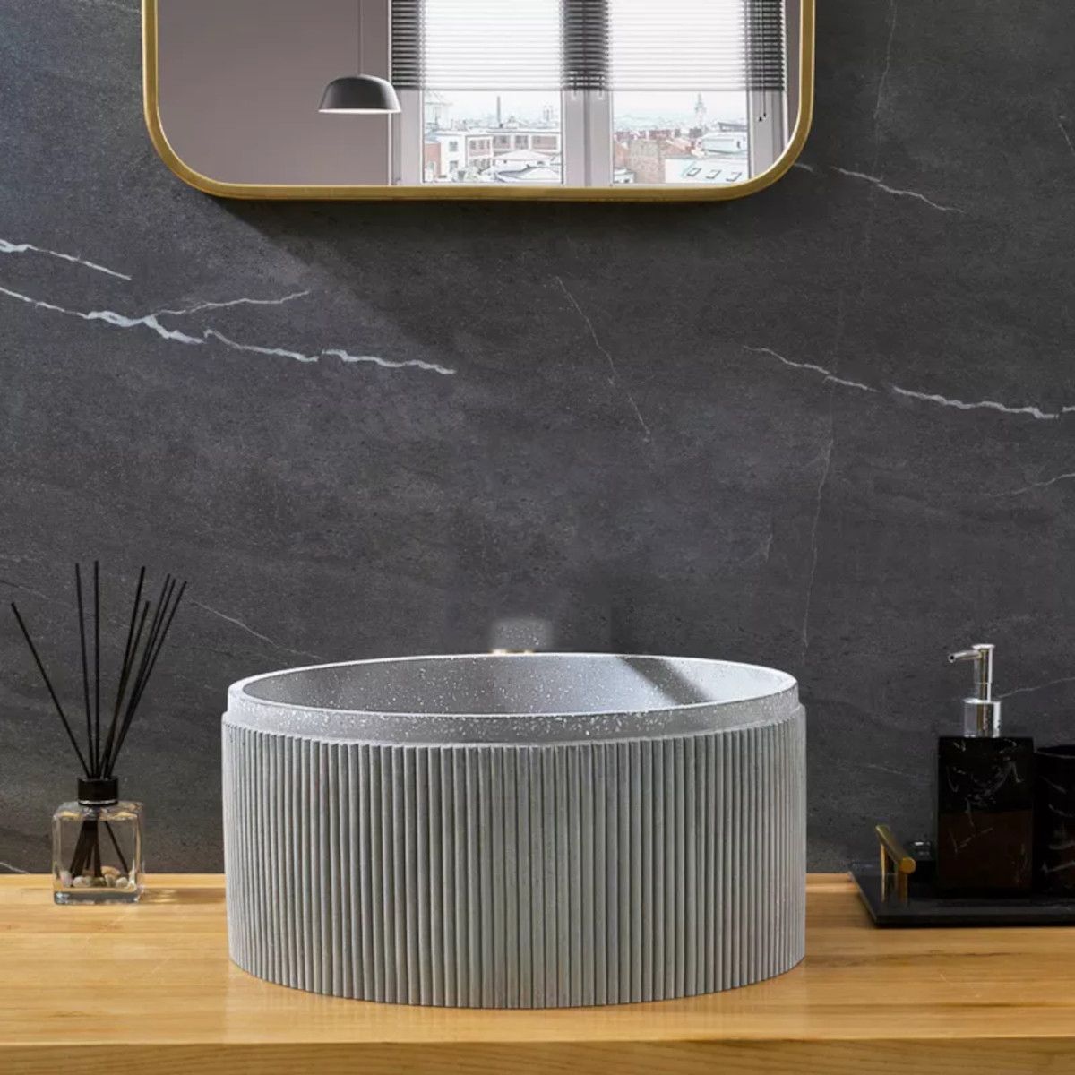 Lavoar Milena,compozit mineral, Gri concrete, montaj pe blat, diametru 40 cm, Royalty Line by Ego
