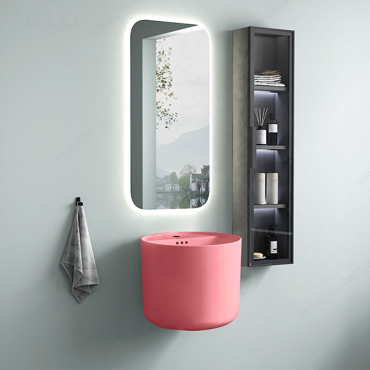 Lavoar Roz Somon Mat, Power Color, montaj suspendat sau pe blat, cu gaura de baterie 45x45 cm, Antilo