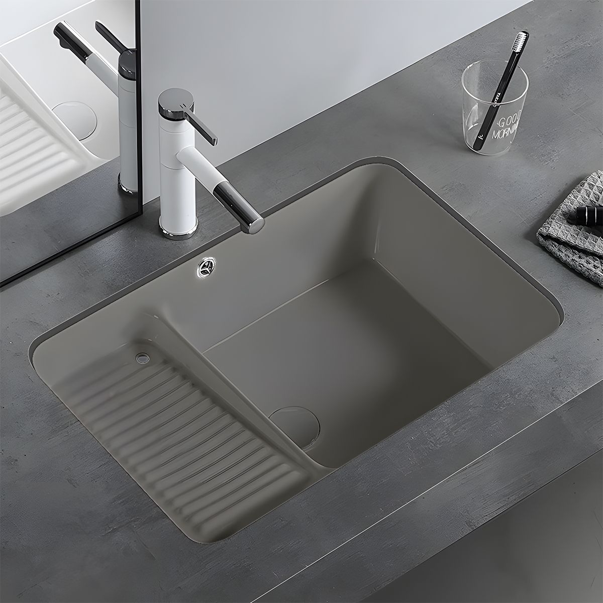 Lavoar Spalatorie, Gri Mat, Power Color, montaj incastrat sub blat, ceramica sanitara, 60x40, Lavio