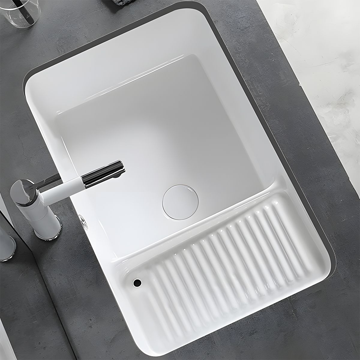 Lavoar Spalatorie, montaj incastrat sub blat, Alb Lucios, ceramica sanitara, 60x40, Lavio