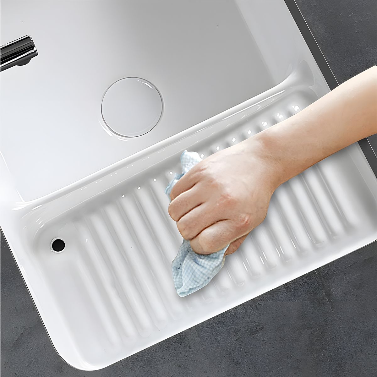 Lavoar Spalatorie, montaj incastrat sub blat, Alb Lucios, ceramica sanitara, 60x40, Lavio