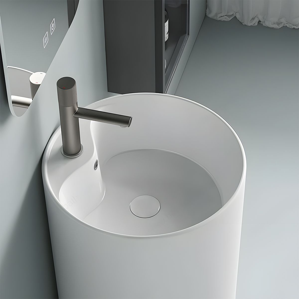 Lavoar stativ, Alb Lucios, cu gaura de baterie, diametru 45 cm, ceramica sanitara, Modena