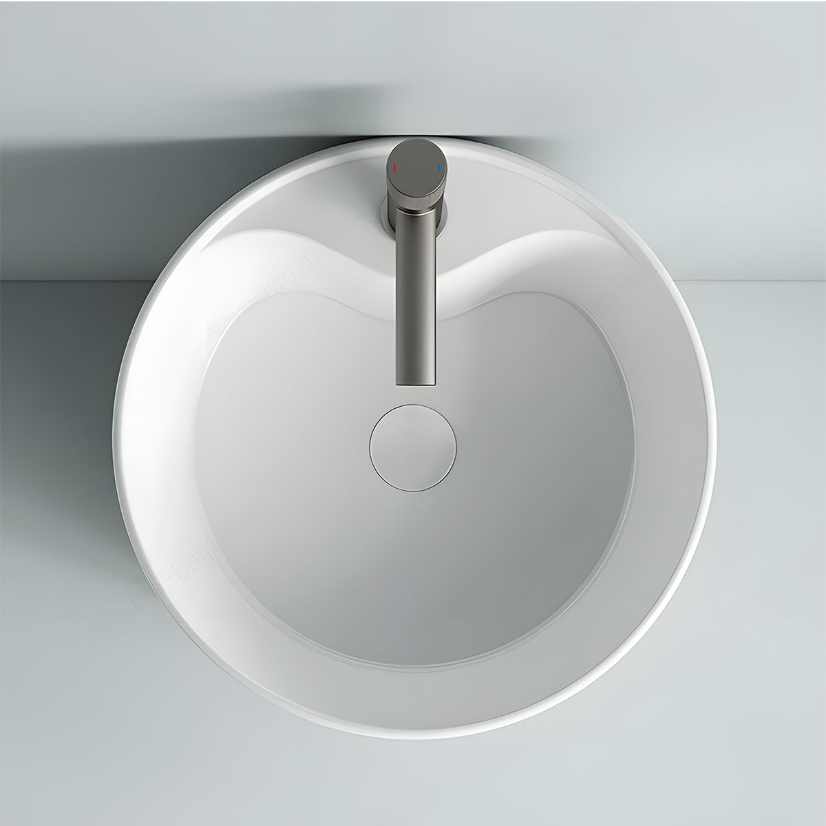 Lavoar stativ, Alb Lucios, cu gaura de baterie, diametru 45 cm, ceramica sanitara, Modena