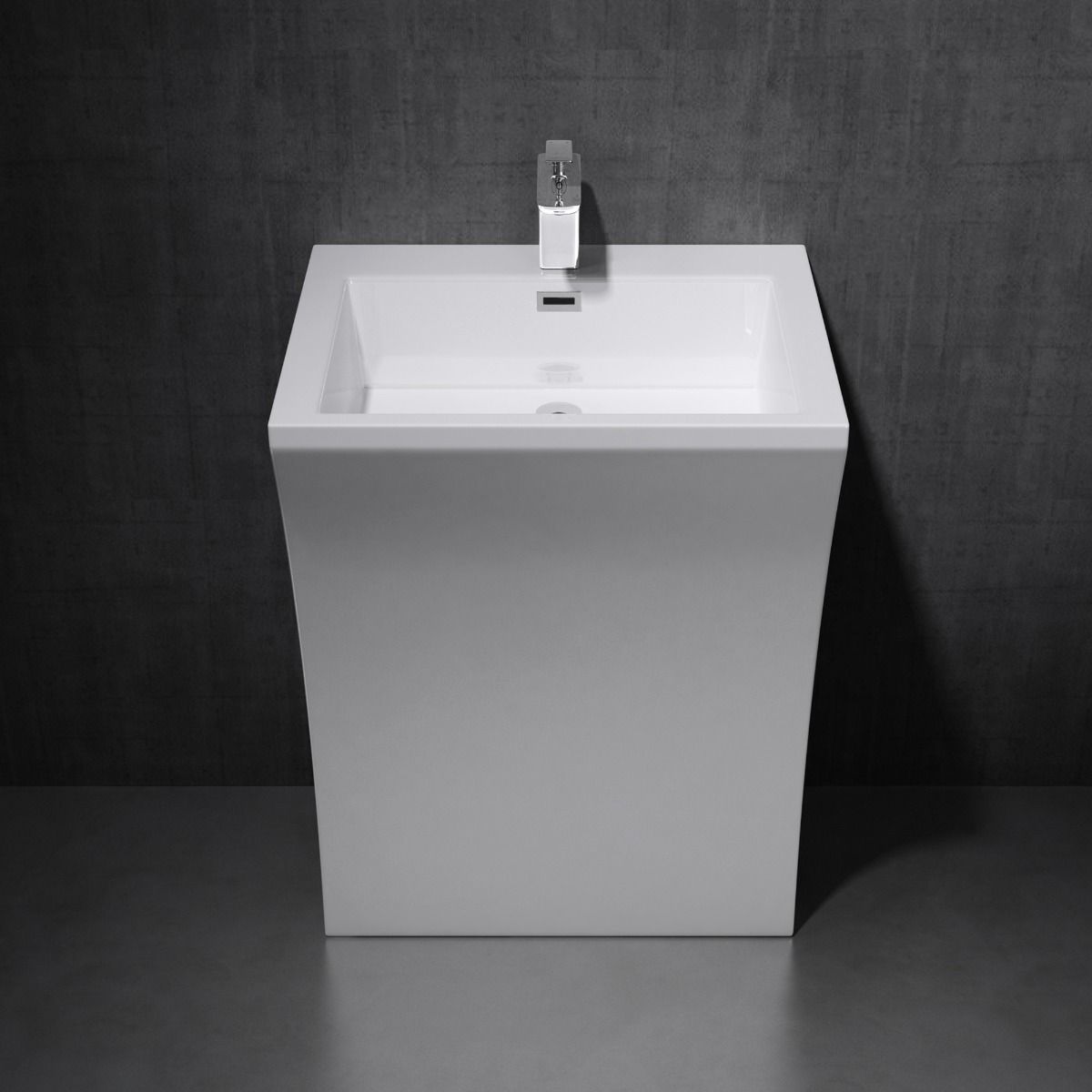 Lavoar stativ EGO 07, Alb, lucios, 60x48x83 cm, montaj podea, compozit marmura, gaura baterie, preaplin, design exclusivist