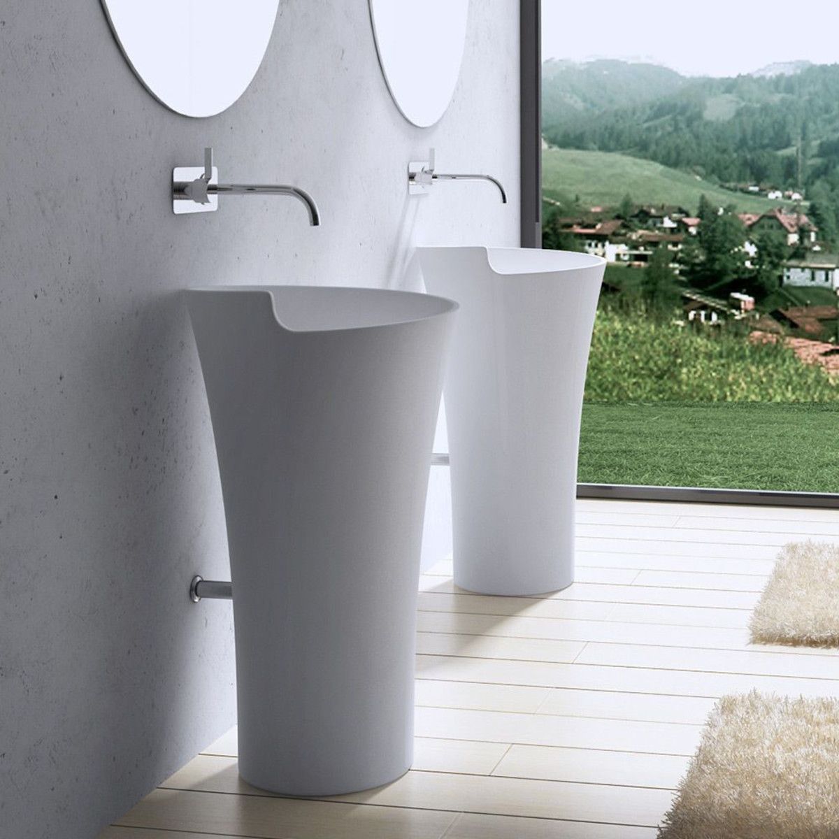 Lavoar stativ EGO 30, Alb, lucios, 53x53x88 cm, montaj podea, compozit marmura