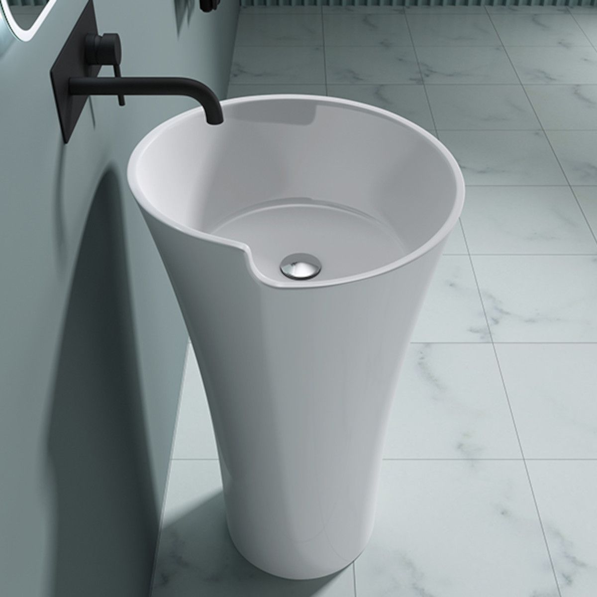 Lavoar stativ EGO 30, Alb, lucios, 53x53x88 cm, montaj podea, compozit marmura