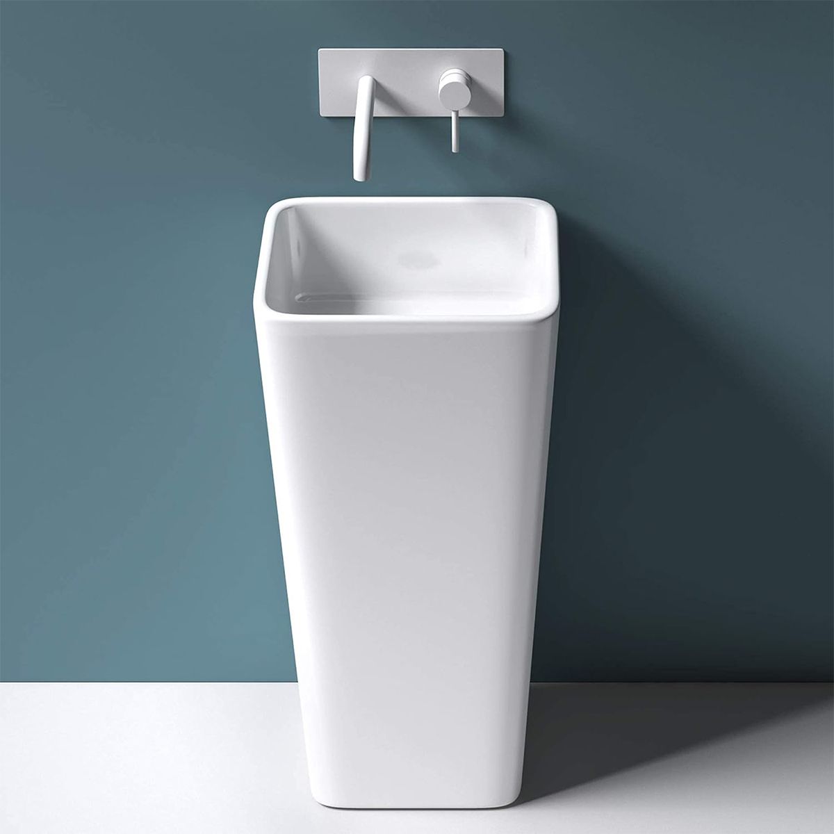 Lavoar stativ EGO 31, Alb lucios, 40x35x81 cm, montaj podea, compozit marmura