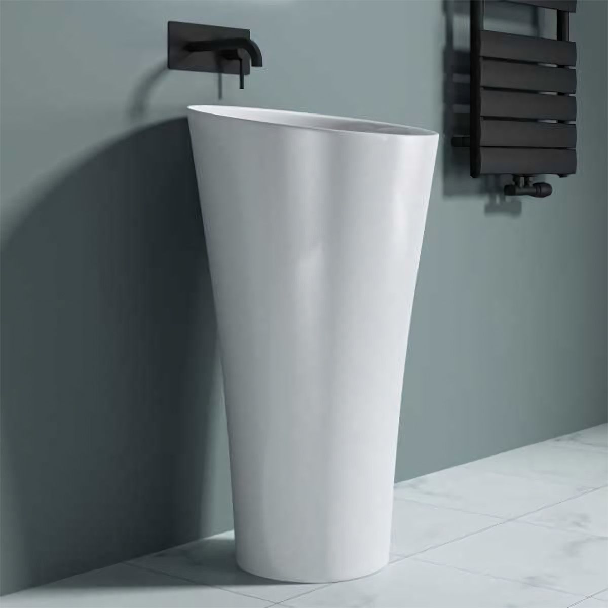 Lavoar stativ EGO 33, Alb, lucios, 42x42x85 cm, montaj podea, compozit marmura