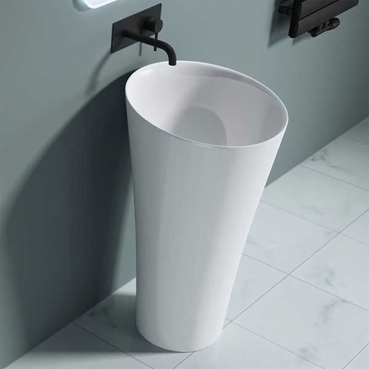 Lavoar stativ EGO 33, Alb, lucios, 42x42x85 cm, montaj podea, compozit marmura