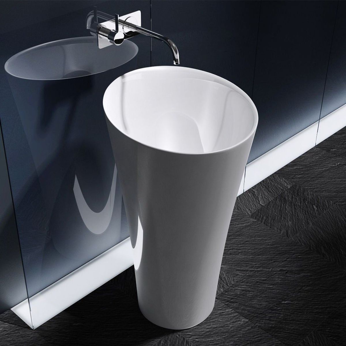 Lavoar stativ EGO 33, Alb, lucios, 42x42x85 cm, montaj podea, compozit marmura